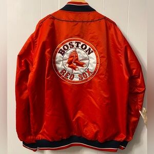 Boston Red Sox Jacket G-III Carl Banks Bomber Baseball Big Logo Satin Two Sided
